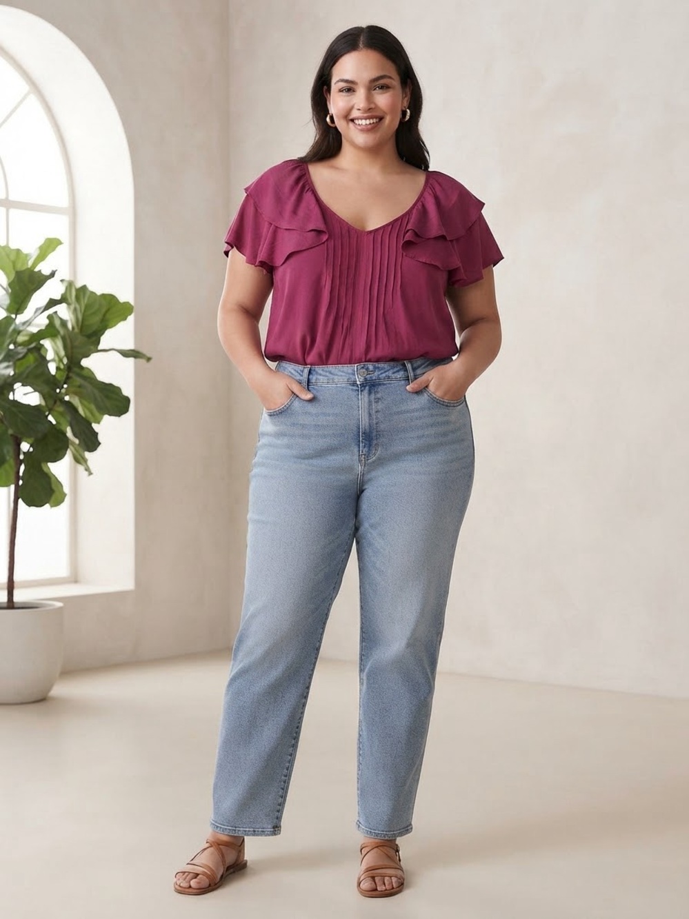 Torrid Plum Ruffle-Sleeve Blouse